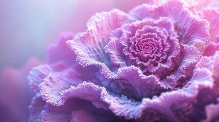 Close-up of a flowering kale plant, its intricate and colorful leaves standing out as a decorative feature in a home garden.
