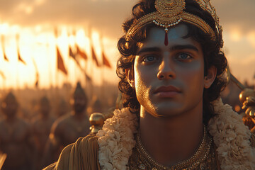 Krishna Teaches Valuable Life Lessons Amidst the Battle of Kurukshetra During Sunset