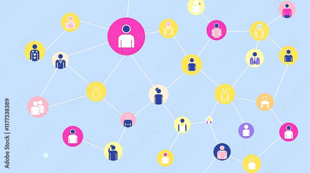Poster digital network representing social connection and community interaction with visual graphics and co