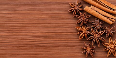 Fototapeta premium Aromatic Spices from Nature on Rustic Wooden Background for Culinary and Herbal Themes