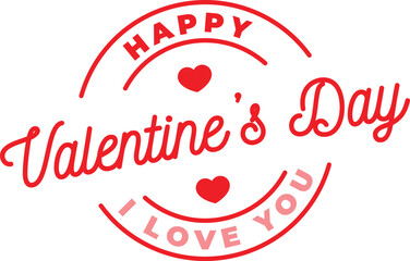 Vector Happy Valentine's Day I Love You Circle Logo with Red Hearts