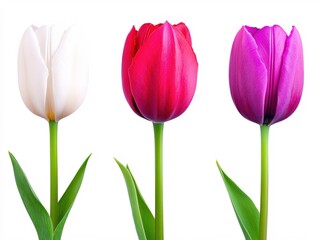 Elegant Arrangement of Colorful Tulips in White, Red, and Purple with Green Leaves