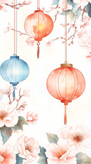 Elegant pastel background for Lunar New Year with florals and watercolor motifs

