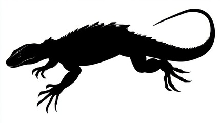 Fototapeta premium Powerful Black Silhouette of a Lizard Reptile Crawling Detailed Animal Illustration