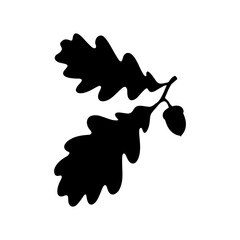 Oak leaves with acorn silhouette icon vector illustration design on white background. © Techzaka