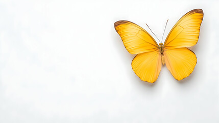 Fototapeta premium Yellow butterfly on white background; nature, spring, delicate wings; greeting card design.