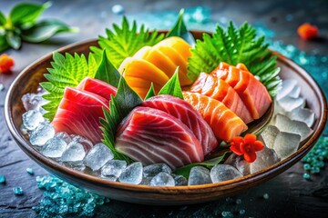 Elegant vintage photography captures the fresh, delicate beauty of classic Japanese sashimi.