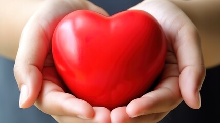 Hands Embracing a Red Heart in Hospital Corridor, Signifying Healthcare and Love, Evoking Organ Donation Awareness and Wellbeing