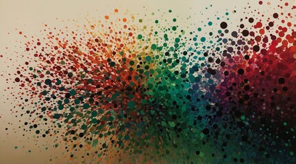 Colorful abstract design with vibrant splashes and dots created on a textured surface