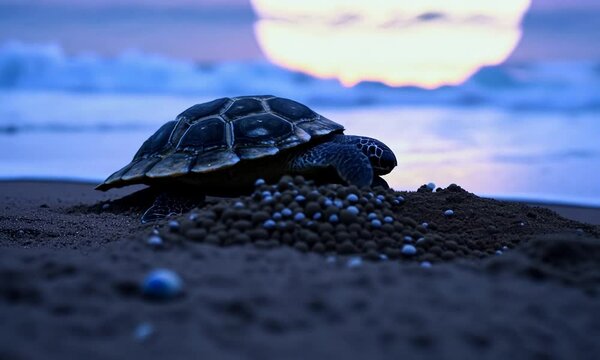 ea Turtle Laying Eggs: Moonlit Beach Animation By Generated AI