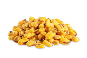 Roasted salty corn snack on a white isolated background