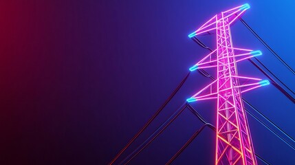 Glowing Neon Electrical Grid Structures in Abstract Colorful Landscape