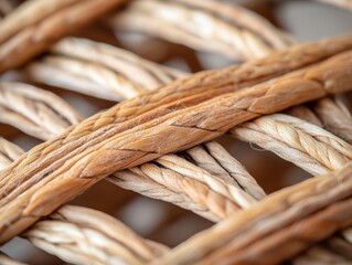 Close-Up View of Intricate Woven Rattan Material in Natural Tones for Textures and Patterns