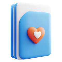 3D illustration of a blue card featuring a heart symbol, conveying love and care.