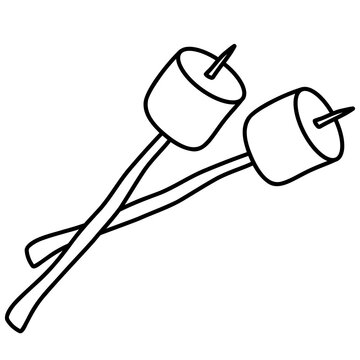marshmallows on sticks, black and white clip art preview