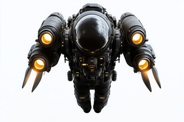 Fototapeta premium Futuristic Jetpack Astronaut in Flight with Bright Thrusters
