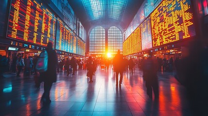 Sunset over busy train station city travel photography urban scene
