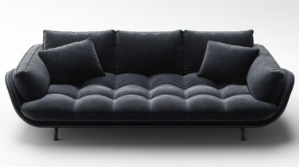 Fototapeta premium Modern Button Tufted Velvet Sofa Dark Gray Luxury Living Room Furniture