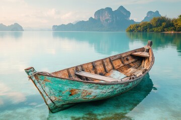 A vintage-style travel poster of a Thai ubosot, featuring classic typography and muted tones to evoke nostalgia for traditional Thailand