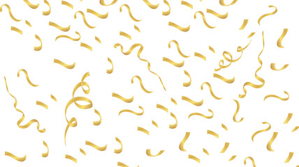 Falling shiny golden confetti isolated on transparent background. Bright festive tinsel of gold color.