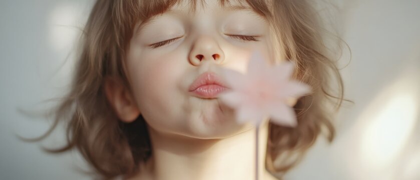 A child with a wand making a kissy face