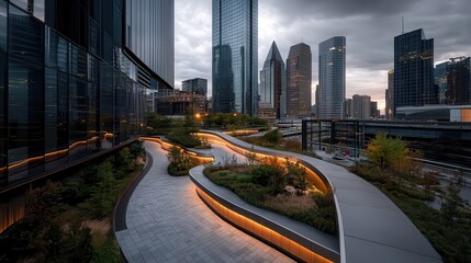 Obraz premium Skyline of a modern city with skyscrapers, realistic lighting,