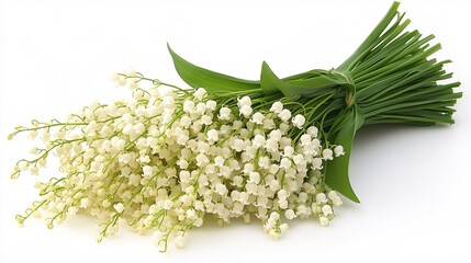 Obraz premium Delicate White Lily of the Valley Flower Bouquet Styled on a Bright Background