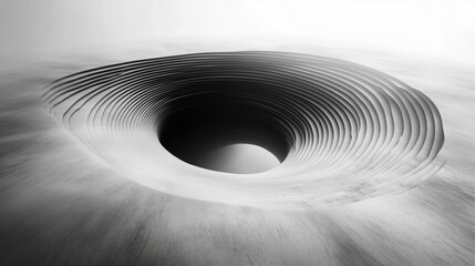 Abstract black and white artistic spiral vortex in motion
