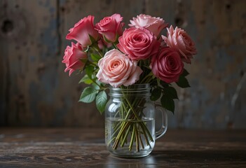 Rose flowers inside a jar up or a table