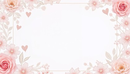 Delicate lace frame with intricate hearts and roses in soft pastel pink and cream tones on a transparent background
