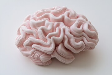 a pink sculpted brain on a white background