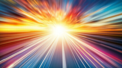 Obraz premium vibrant sunrise illuminates highway, creating dynamic burst of colors and light. scene captures essence of movement and energy, evoking sense of freedom and adventure