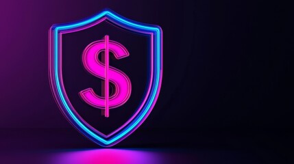 Obraz premium Tax Exemption Concept. Neon dollar sign within a shield on a dark background.
