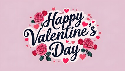 Naklejka premium Romantic Happy Valentine's Day Graphic Design with Roses