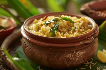 Clay Pot of Aromatic Rice Dish with Herbs