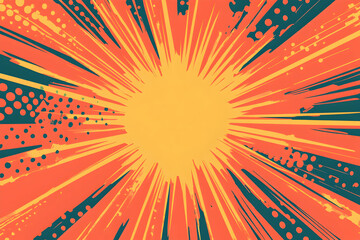 Dynamic abstract background with radiating lines and textured elements in orange, yellow, and teal. Perfect for adding a vibrant, energetic feel to your designs.