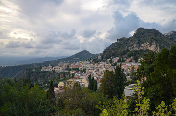Fototapeta premium view of Taormina from the viewpoint Ancient Theatre