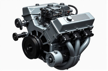 This combustion engine highlights complex mechanics and engineering, revealing its structure and components in a workshop setting.