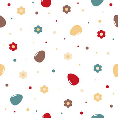 Seamless pattern print wallpaper background with Easter eggs and flowers spring vector illustration 