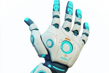 3D Render of Cartoon-Style Robot Hand on White Background. Simple Design with Cute Blue Details.