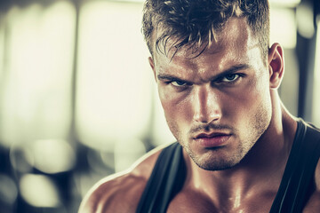 Fototapeta premium Intense fitness enthusiast training in gym during daylight