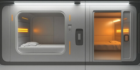 Obraz premium Modern sleeping pods in a futuristic accommodation space