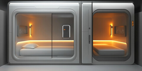 Obraz premium Modern capsule hotel design with sleek interiors