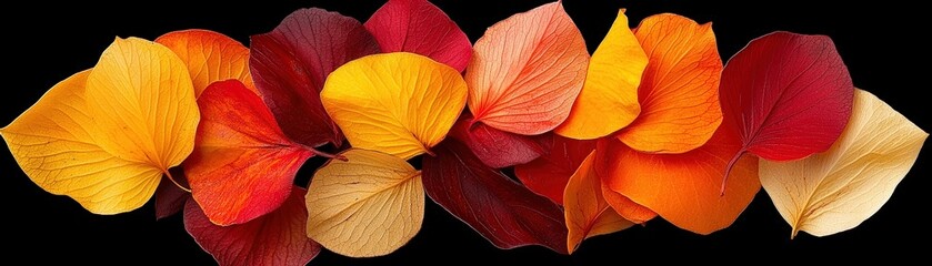 Vibrant Autumn Leaves in Various Colors on a Black Background for Seasonal Design Projects