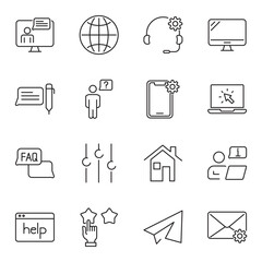 Customer service set of web icons in line style. Help and support. Support and service icons for web and mobile app. Online help, assistance, customer, 24 hrs, service and more
