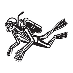 Fototapeta premium Scuba Diving Skeleton illustration Vector, Diver skull clipart Design 