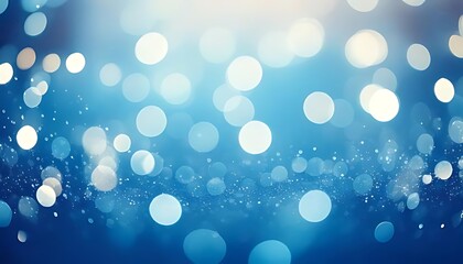 A vibrant blue background with luminous white bokeh circles creates a sparkling, festive atmosphere.