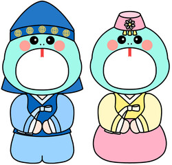 새해 설날 2025 을사년 한복뱀 한복 얼굴합성도안 뱀 얼굴합성도안 일러스트