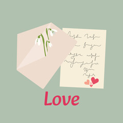 Valentines Day card of postal envelopes with love letters. Romantic letters and envelops with greeting postcards, holiday mails. Simple, minimalistic, holiday card.