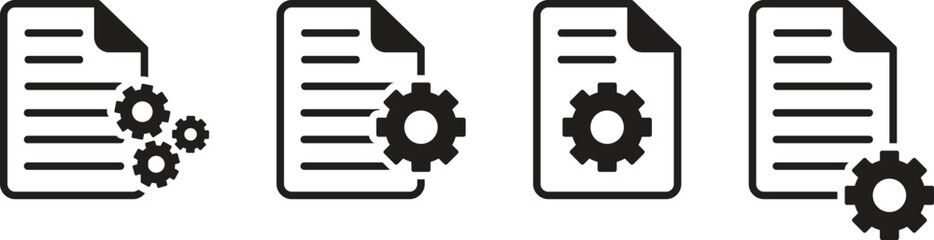 A set of icons for settings, management, reports, processing of files in the system. Document symbol icon with gear. Vector illustration